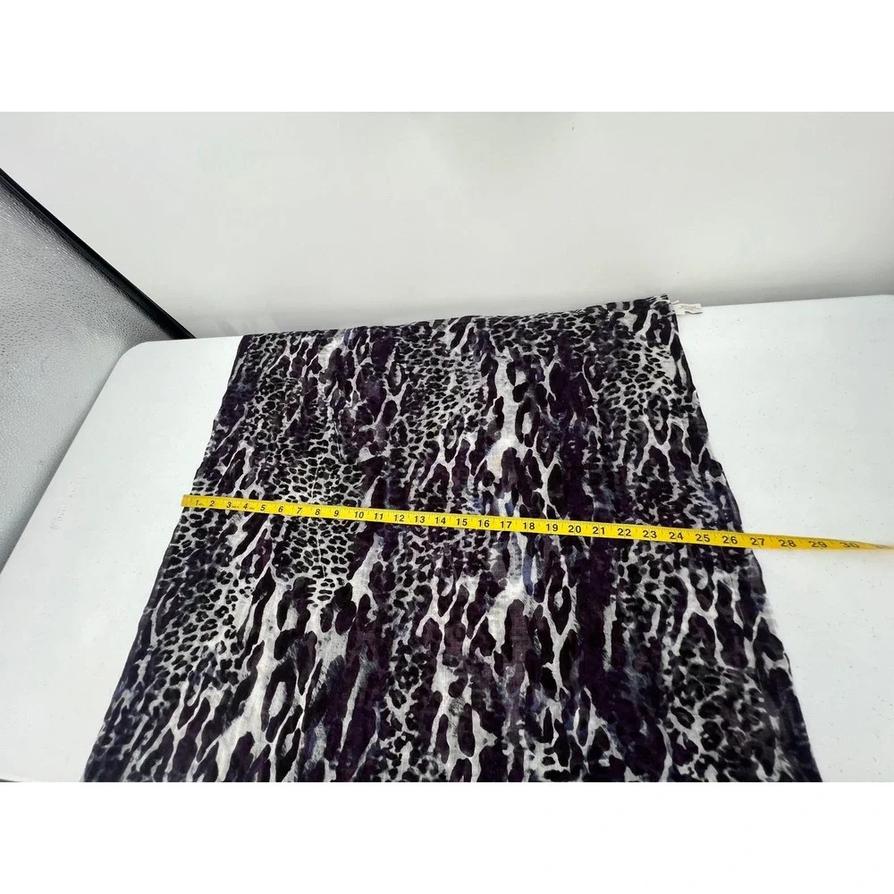 Chico's Purple Black Leopard Animal Print Lightweight Fringe Scarf Wrap